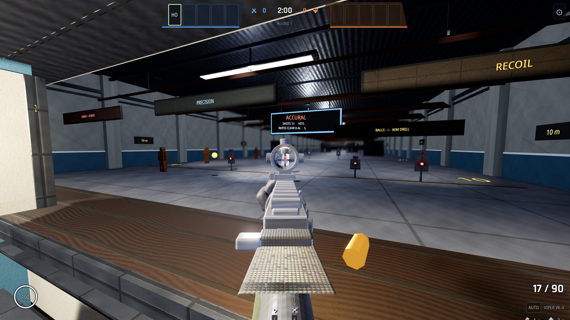 The shot breaks — brass clear of the ejection port, the sight still on the lane.