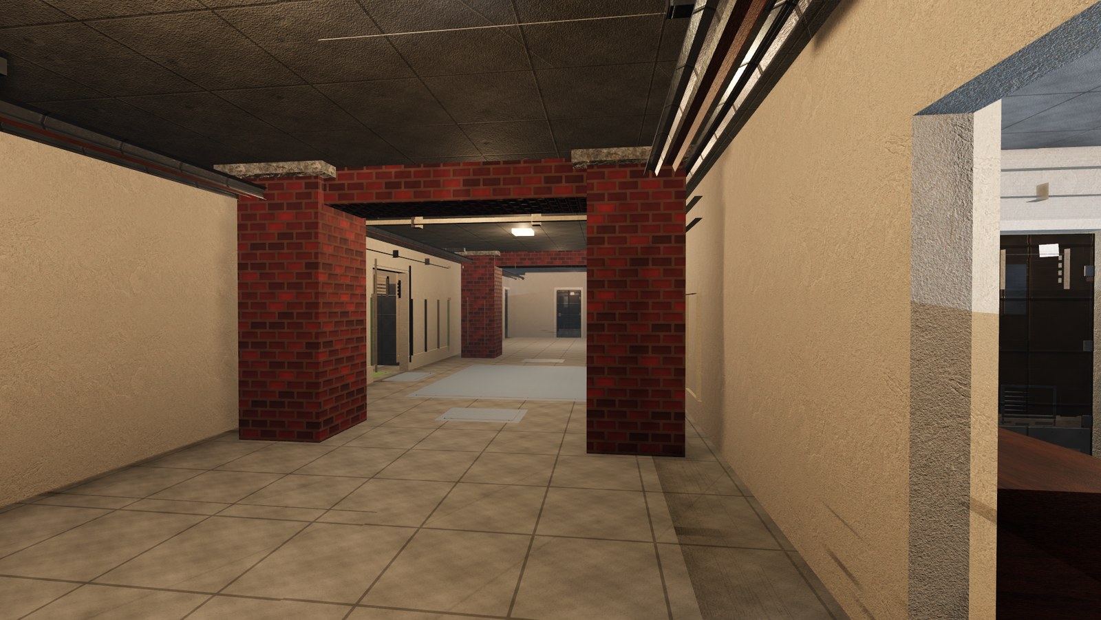 In-engine view of Transfer Hall on Scarpline: the transfer hall on the lower level, 24 m straight through the hillside.