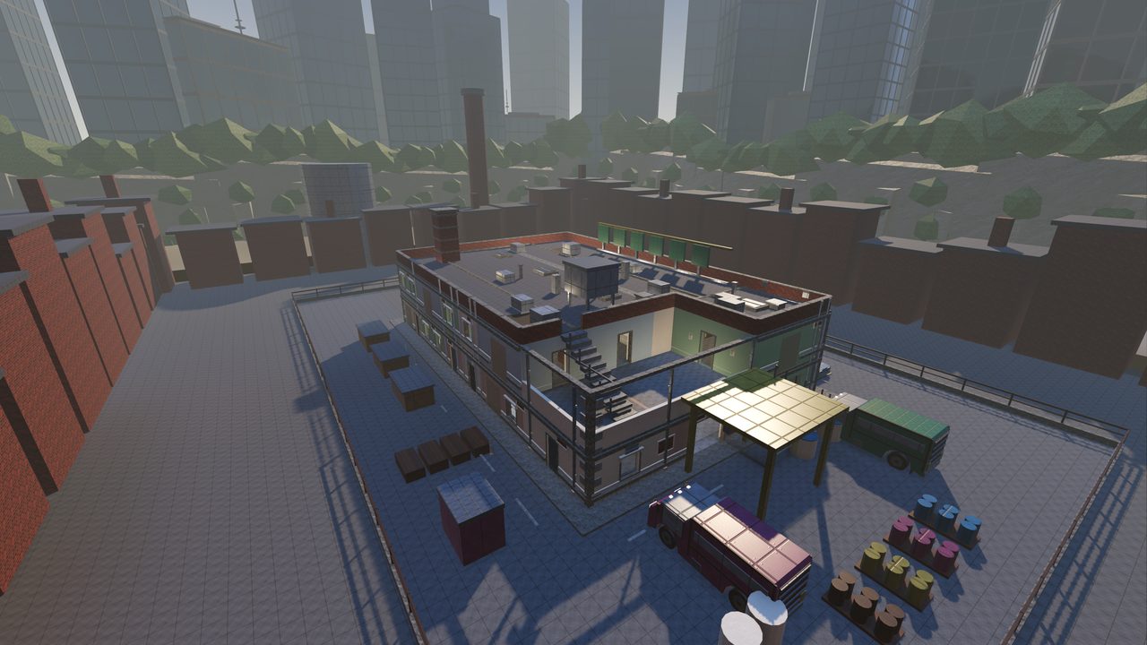 Inkworks: the newspaper printworks from above, its brick works floor and loading yard enclosed by the city block